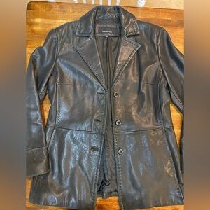 Jones New York Black Leather Tailored Blazer